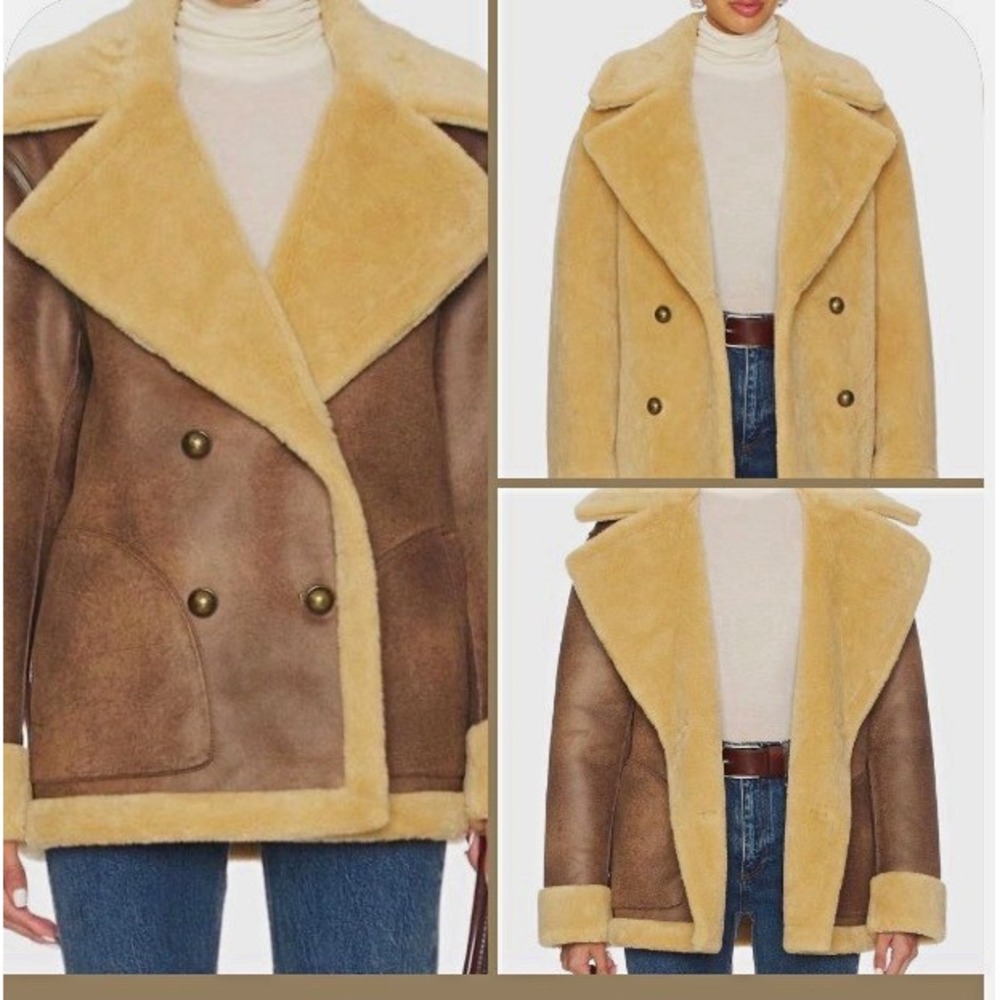 Free People Mari Reversible Coat In Tan Cream Combo size XS